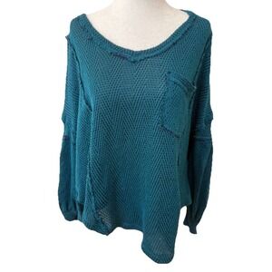Free People We The Free Sahara Star Slouchy Knit Sweater Teal Jade XS Womens